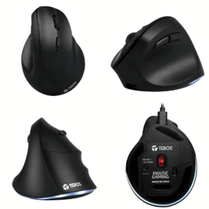 Mouse Teros TE-5169N, Inalámbrico Doble Modo: 2.4G+Bluetooth, 2400 DPI, Vertical, Negro