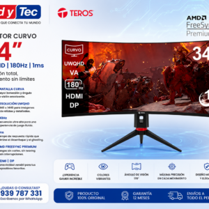 Monitor curvo gaming TEROS TE-3412G, 34" UWQHD VA, 180Hz, 1ms, HDMI, DP, Audio out