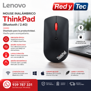Mouse Lenovo ThinkPad silencioso, Sensor optico Azul, Interfaz Bluetooth, Color Negro